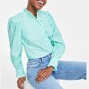 On 34th Stripe Ruffle Trim Blouse